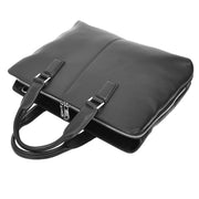 Full Grain Leather Briefcase Slimline Multi Pockets Satchel Organiser Office Bag A981 Black-6