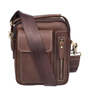 Mens Real Leather Messenger Bag Multiple Zip Pockets Sling Organiser Bag AYD8 Brown Hunter-1