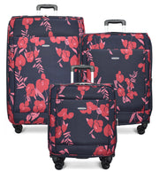 Four Wheel Soft Suitcase Expandable Luggage Travel Bags Floral Print Navy-full set