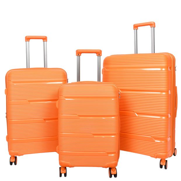 Expandable Hard Shell Luggage PP 8 Wheels Suitcases TSA Lock Travel Bags Titan Orange-full set