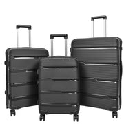 Expandable Hard Shell Luggage PP 8 Wheels Suitcases TSA Lock Travel Bags Titan Black-full set