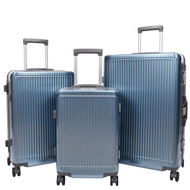 Hard side Spinner Luggage 8 Wheels Dual TSA Latch Metal Frame Suitcases Metatron Blue-full set