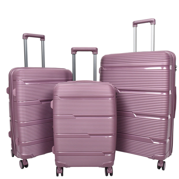 Expandable Hard Shell Luggage PP 8 Wheels Suitcases TSA Lock Travel Bags Titan Purple-full set