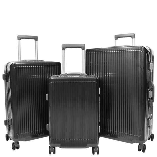 Hard side Spinner Luggage 8 Wheels Dual TSA Latch Metal Frame Suitcases Metatron Black- full set