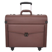 Pilot Case Faux Leather 4 Wheels Cabin Size Dual Lock Business Travel Bag Aero Brown-1