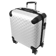 Pilot Case Diamond Quilted Faux Leather 8 Wheel Cabin Travel Bag Airborne Silver-1