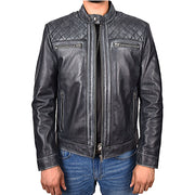 Real Leather Mens Biker Jacket Rub off Rugged Vintage Look Zip Fasten Cafe Racer Samuel-7