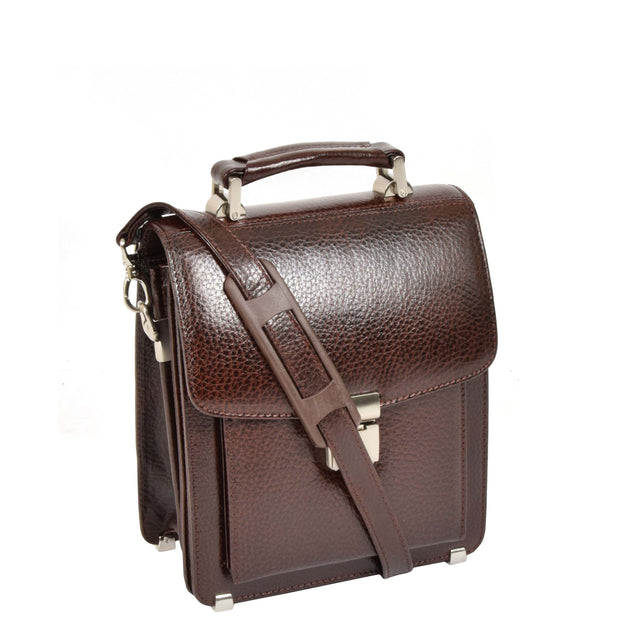 Men's Real Leather Mini Briefcase Style Cross Body Messenger Flight Bag A248 Brown-1