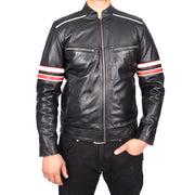 Mens Real Leather Biker Jacket Zip Fasten Casual Cafe Racer Style Wilder Black-1