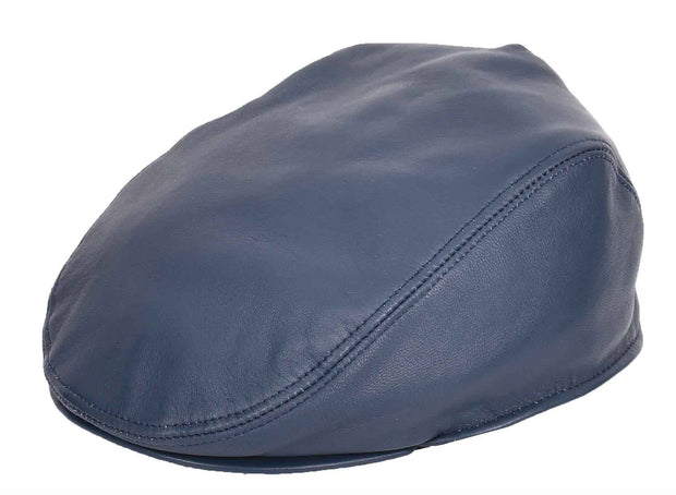 Genuine Navy Leather Flat Cap English Granddad Baker-boy Hat Arthur