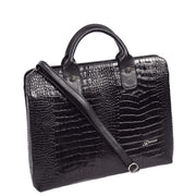 Women's Real Leather Croc-Print Shoulder Bag A4 Size Work Fashion Handbag A293 Black