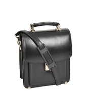 Men's Real Leather Mini Briefcase Style Cross Body Messenger Flight Bag A248 Black-1