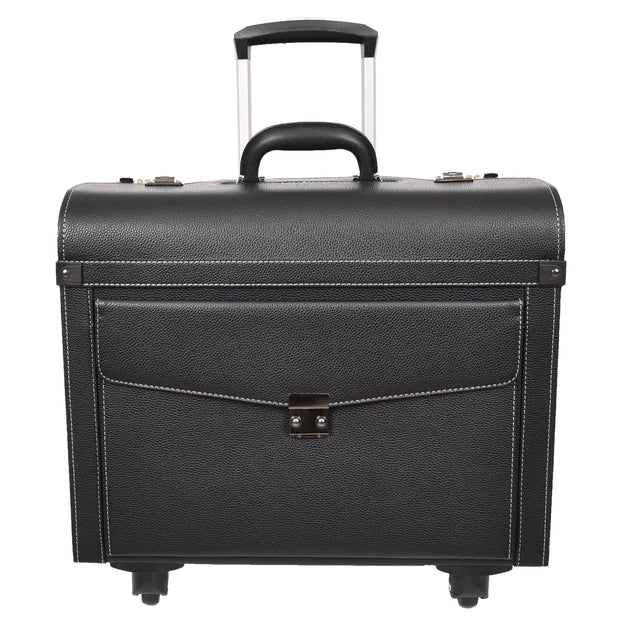 Pilot Case Faux Leather 4 Wheels Cabin Size Dual Lock Business Travel Bag Aero Black-1