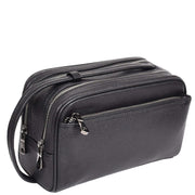 Full Grain Leather Wash Bag Toiletry Shaving Kit Cosmetics Travel Pouch AYD6 Black-9