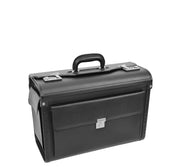 Professionals Pilot Case Large Black Faux Leather Briefcase with Lock Business Document Bag Porto