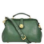 Womens Full Grain Green Leather Handbag Top Handle Framed Gladstone Doctor Bag Chiara