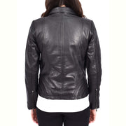 Ladies Soft Leather Jacket Fitted Collared Zip Fasten Biker Style Leah Black-2