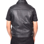 Men's Premium Leather Waistcoat Classic Trucker Style Sleeveless Vest Theo Black-2