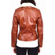 Womens Real Chestnut Leather Trendy Biker Jacket With Removable Sheepskin Collar Rosie-2