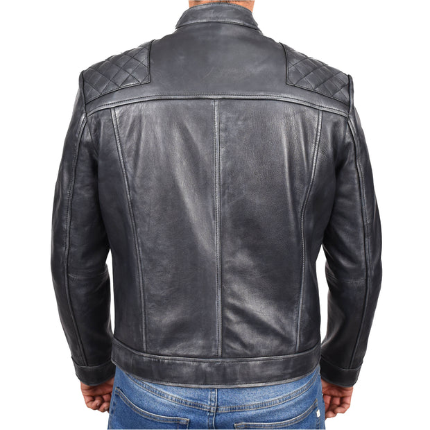 Real Leather Mens Biker Jacket Rub off Rugged Vintage Look Zip Fasten Cafe Racer Samuel-2