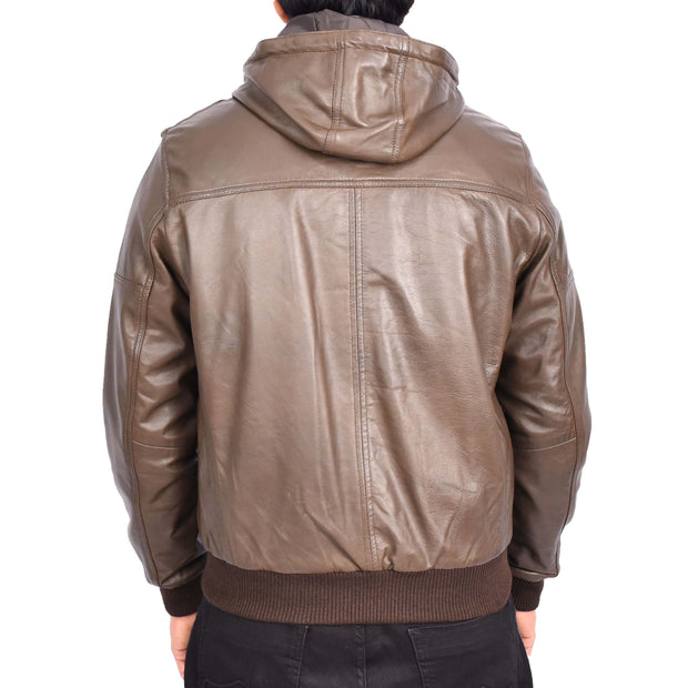 Men's Genuine Leather Bomber Jacket Trendy Removable Hood Casual Style Stevie Brown-2