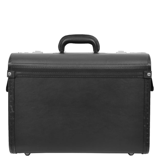 Professionals Pilot Case Large Black Faux Leather Briefcase with Lock Business Document Bag Porto