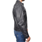 Real Leather Mens Biker Jacket Rub off Rugged Vintage Look Zip Fasten Cafe Racer Samuel-3