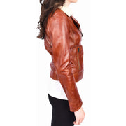 Womens Real Chestnut Leather Trendy Biker Jacket With Removable Sheepskin Collar Rosie-3