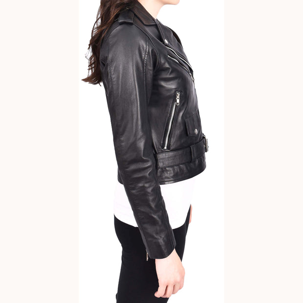 Womens Authentic Soft Leather Biker Jacket Slim Fit Jessie Black-3