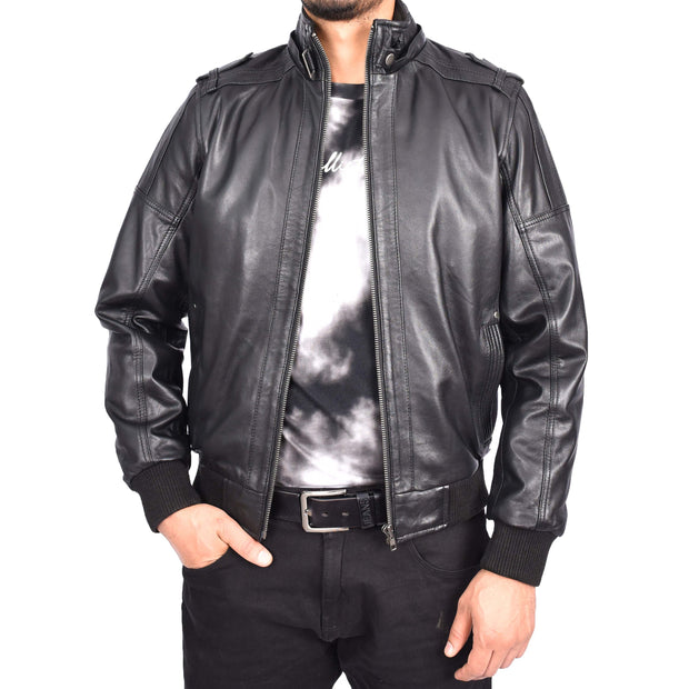 Men's Genuine Leather Bomber Jacket Trendy Removable Hood Casual Style Stevie Black-4