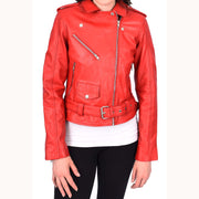 Womens Authentic Soft Leather Biker Jacket Slim Fit Jessie Red-4