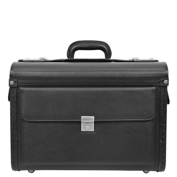 Professionals Pilot Case Large Black Faux Leather Briefcase with Lock Business Document Bag Porto