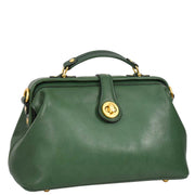 Womens Full Grain Green Leather Handbag Top Handle Framed Gladstone Doctor Bag Chiara