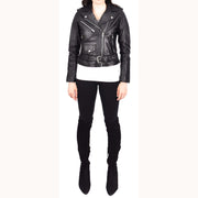 Womens Authentic Soft Leather Biker Jacket Slim Fit Jessie Black-5