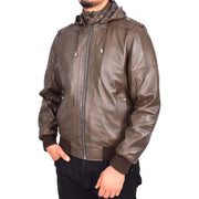 Men's Genuine Leather Bomber Jacket Trendy Removable Hood Casual Style Stevie Brown=6