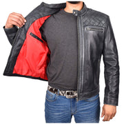 Real Leather Mens Biker Jacket Rub off Rugged Vintage Look Zip Fasten Cafe Racer Samuel-5