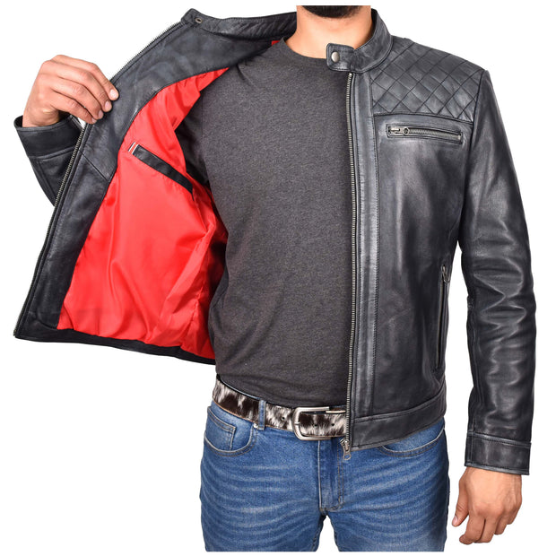 Real Leather Mens Biker Jacket Rub off Rugged Vintage Look Zip Fasten Cafe Racer Samuel-5