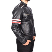 Mens Real Leather Biker Jacket Zip Fasten Casual Cafe Racer Style Wilder Black-6