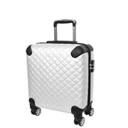 Pilot Case Diamond Quilted Faux Leather 8 Wheel Cabin Travel Bag Airborne Silver-8