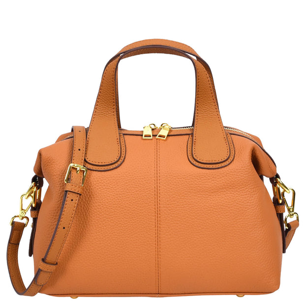 Womens Real Leather Handbag Medium Satchel Casual Outgoing Fashion Bag A556 Tan