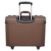 Pilot Case Faux Leather 4 Wheels Cabin Size Dual Lock Business Travel Bag Aero Brown-2