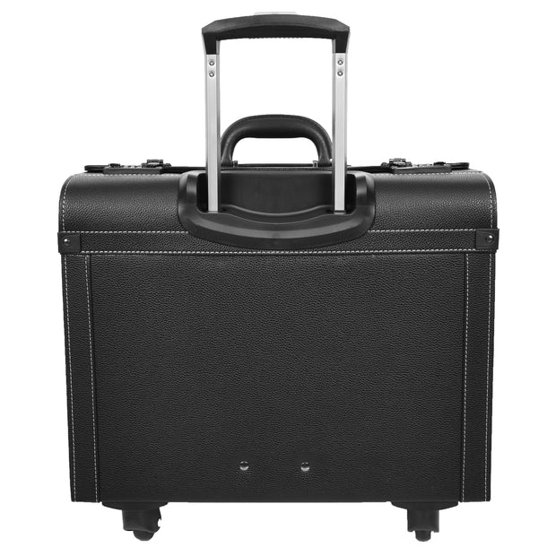 Pilot Case Faux Leather 4 Wheels Cabin Size Dual Lock Business Travel Bag Aero Black-2