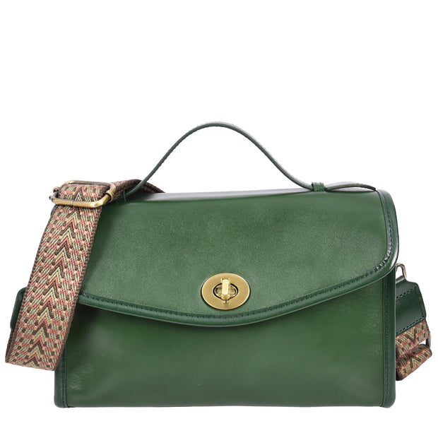 Womens Smooth Leather Crossbody Bag Casual Outgoing Top Handle Handbag A029 Green-3