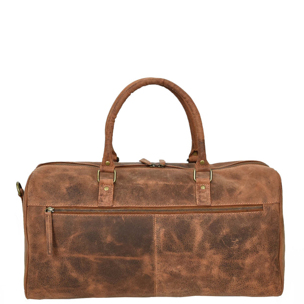 Distressed Leather Duffle Bag Weekend Travel Holdall Sports Gym Kitbag Cognac