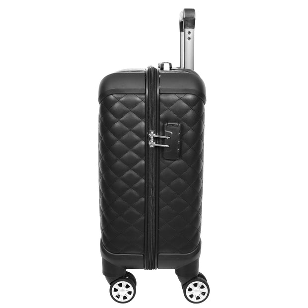 Pilot Case Diamond Quilted Faux Leather 8 Wheel Cabin Travel Bag Airborne Black