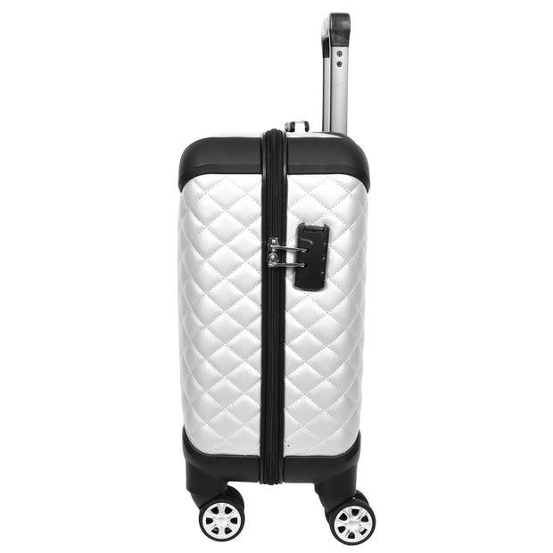 Pilot Case Diamond Quilted Faux Leather 8 Wheel Cabin Travel Bag Airborne Silver-3