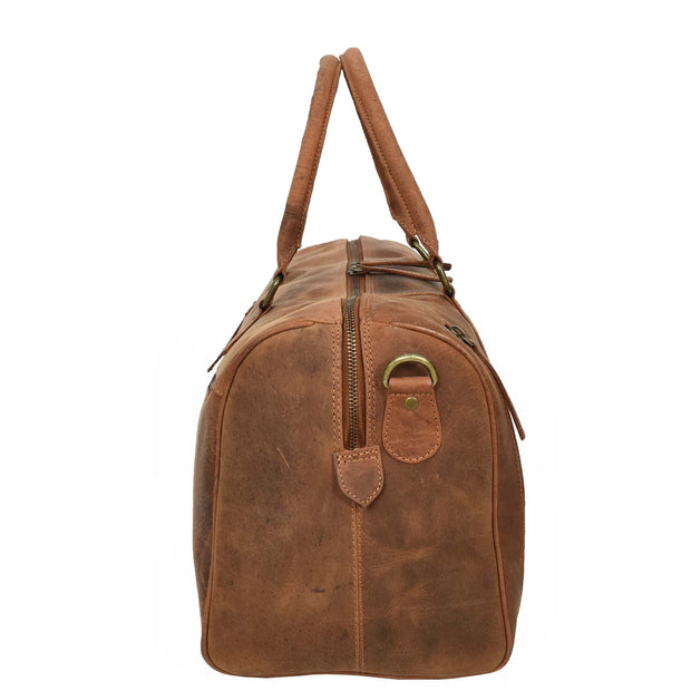 Distressed Leather Duffle Bag Weekend Travel Holdall Sports Gym Kitbag Cognac