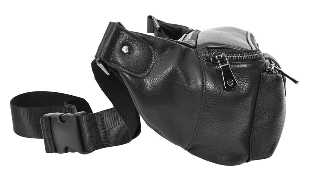 Real Leather Waist Pack Mobile Money Multiple Pockets Bum Bag Travel Pouch AY18 Black-3