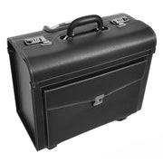 Pilot Case Faux Leather 4 Wheels Cabin Size Dual Lock Business Travel Bag Aero Black-4