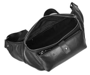 Real Leather Waist Pack Mobile Money Multiple Pockets Bum Bag Travel Pouch AY18 Black-5